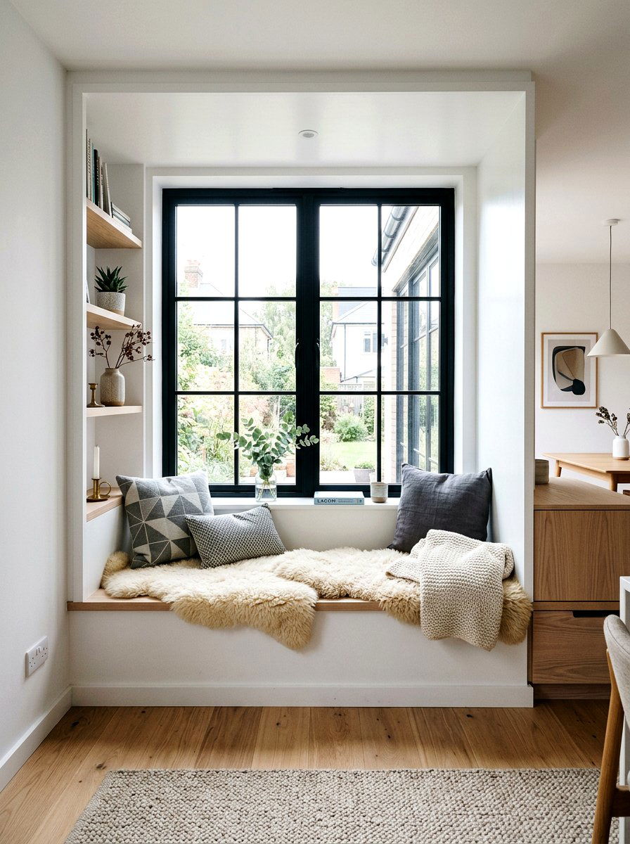 Scandi Style Nook - 25 Spring Window Seat Decor Ideas