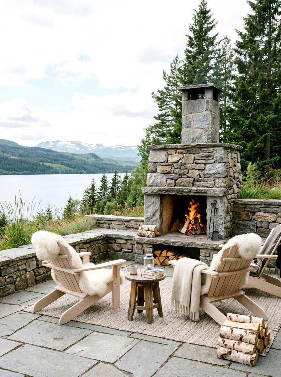 Scandi Style Outdoor Fireplace - 25 Spring Outdoor Fireplace Decor Ideas