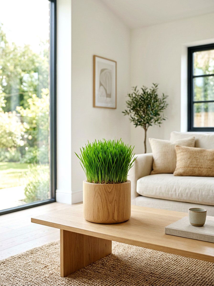 Scandi style wheatgrass pot - 25 Spring Wheatgrass Centerpiece Ideas