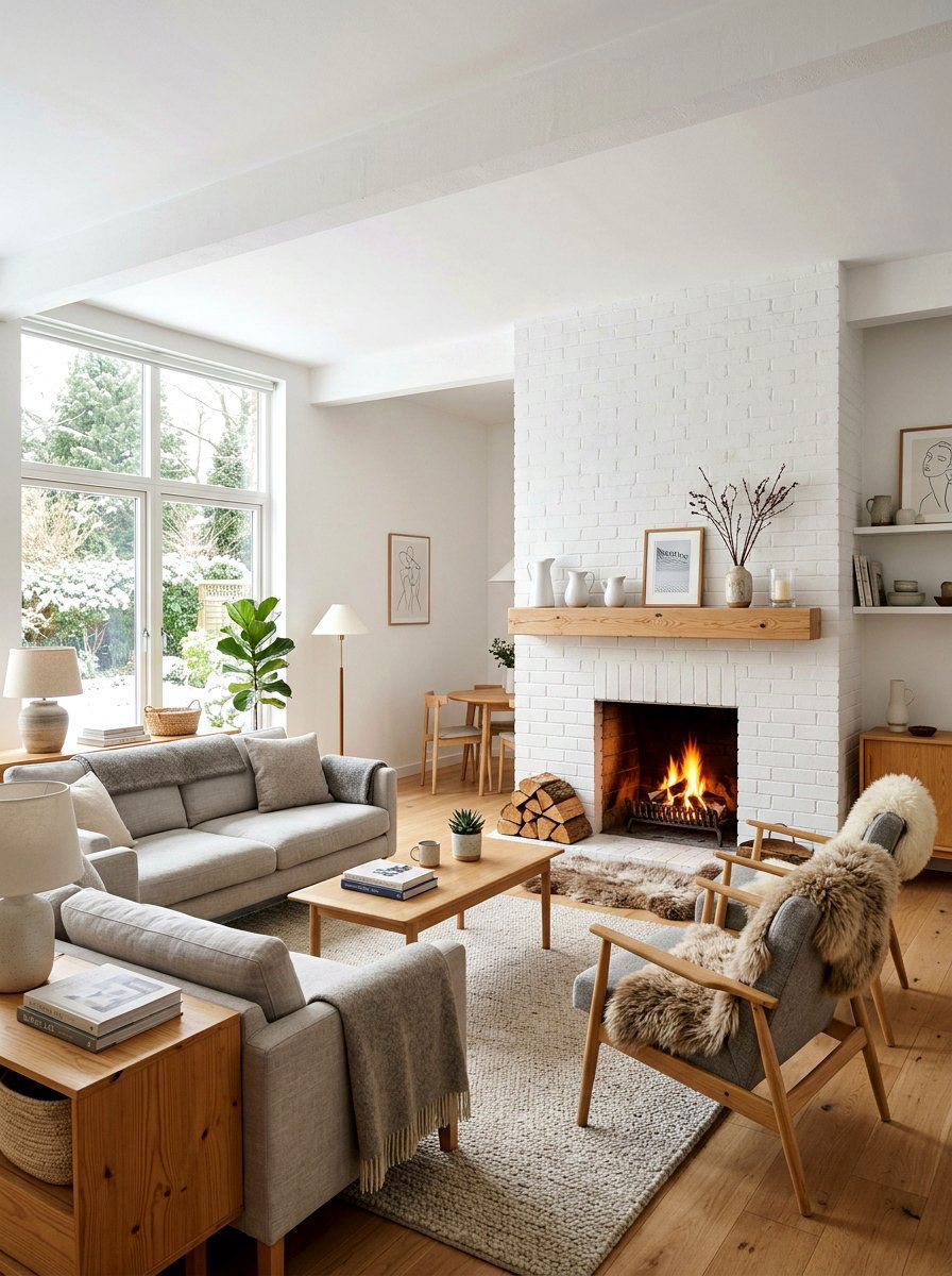 Scandinavian Living Room - 25 Spring White Brick Fireplace Ideas