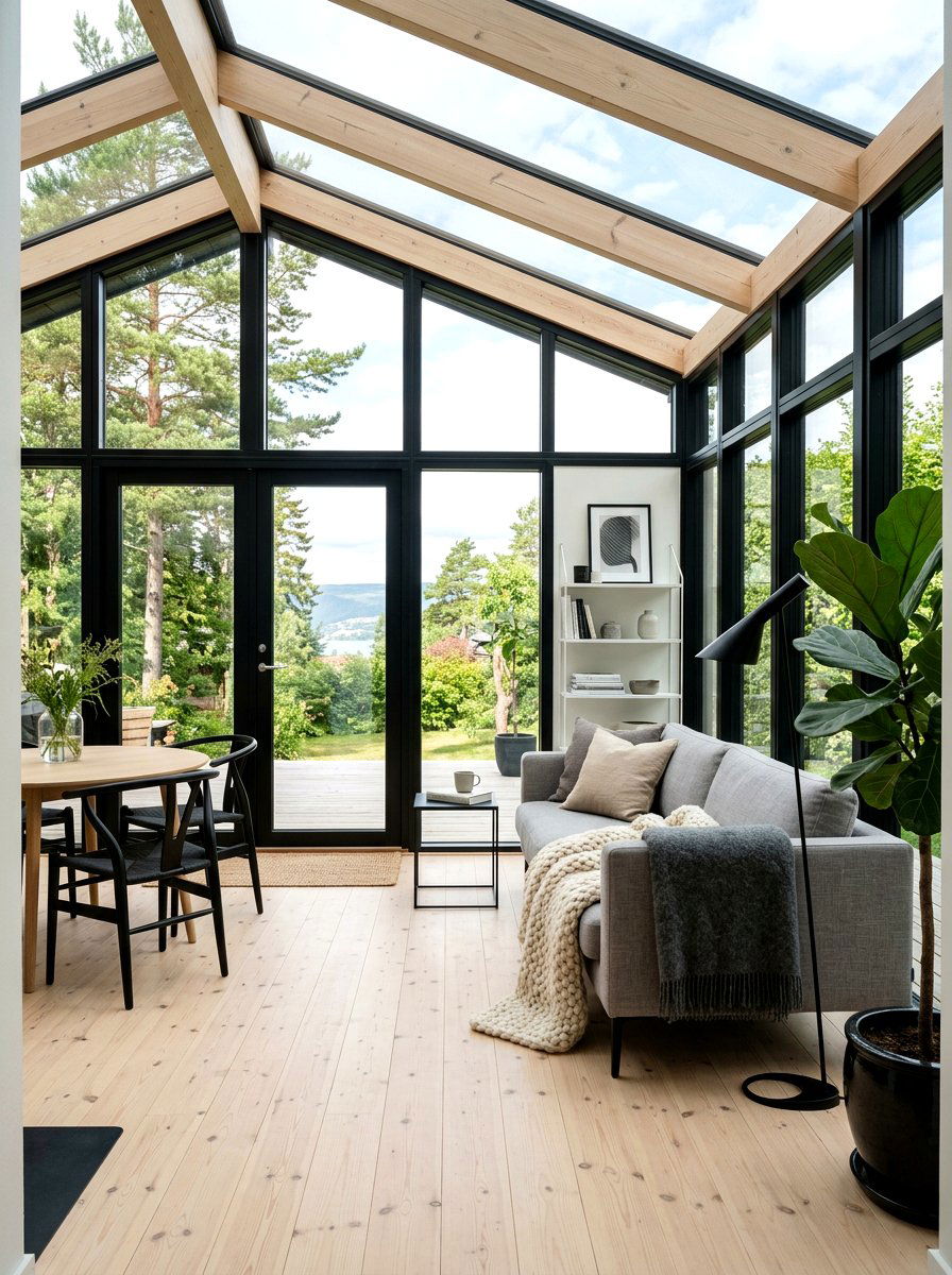 Scandinavian Sunroom With Light Wood - 25 Spring Sunroom Decor Ideas