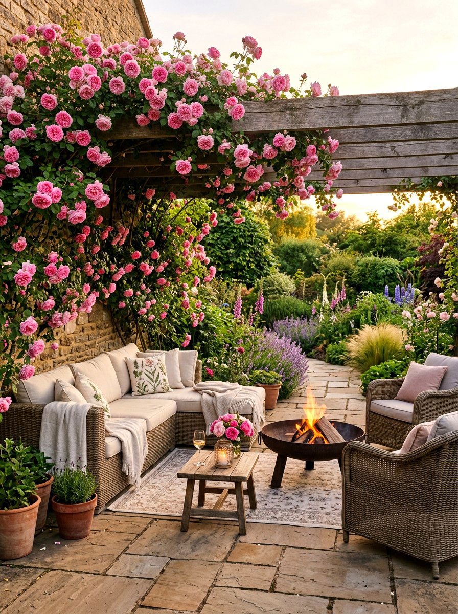 Scented Climbing Rose Patio - 25 Spring Climbing Rose Ideas