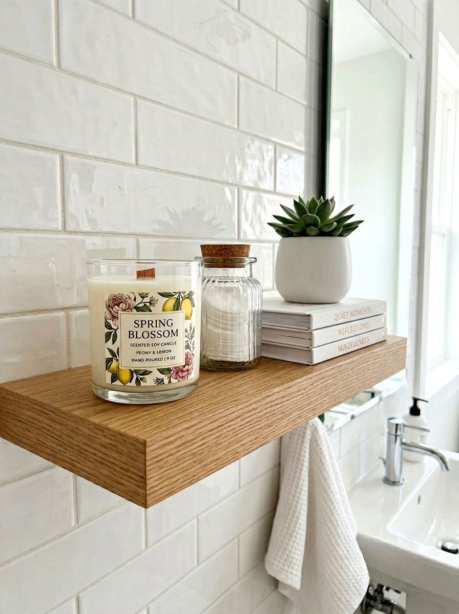 Scented Spring Candle - 25 Spring Bathroom Shelf Decor Ideas