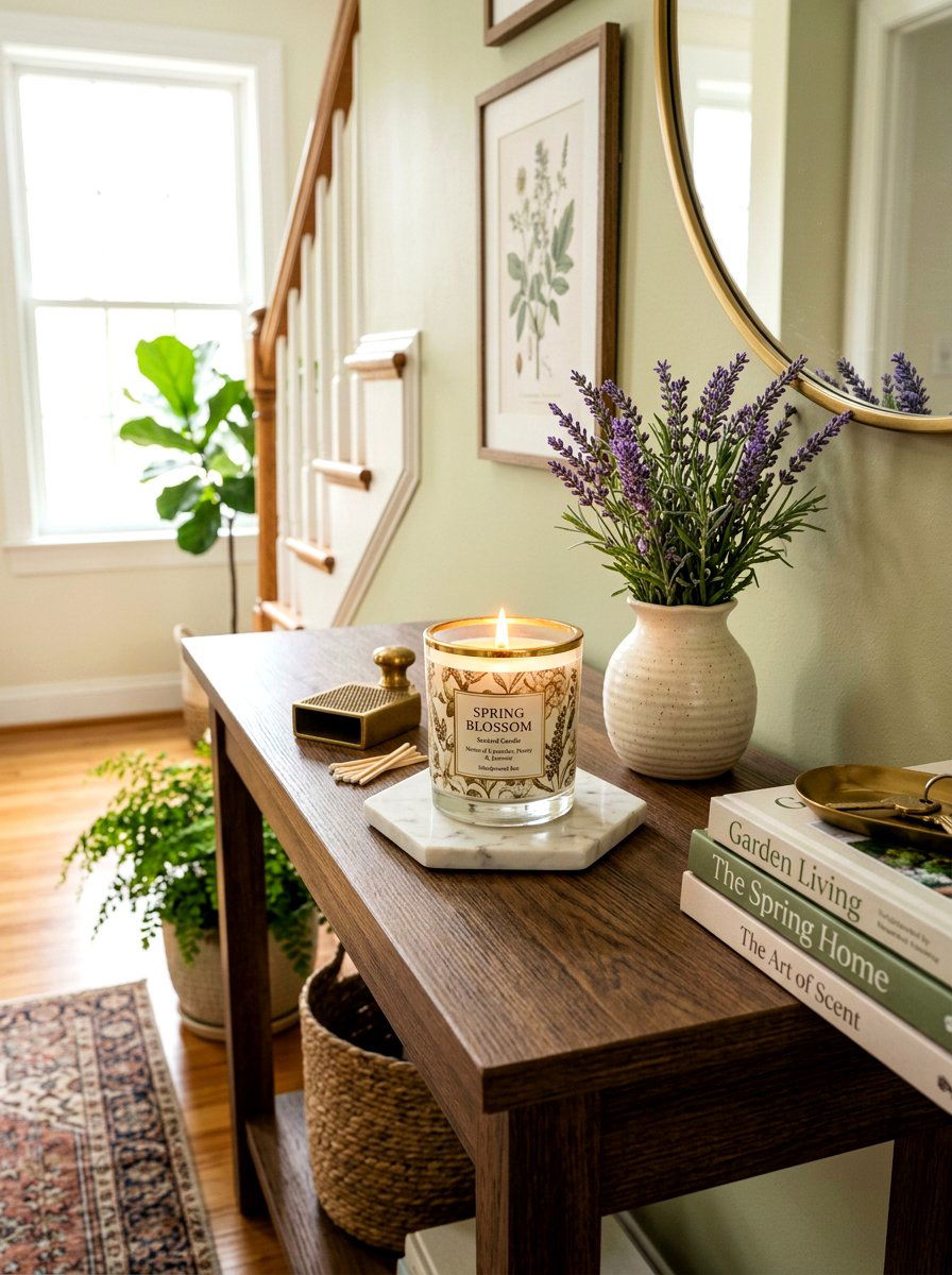 Scented Spring Candle - 25 Spring Console Table Decor Ideas