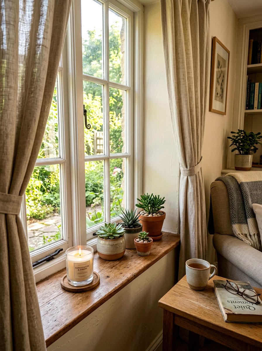 Scented candle - 25 Spring Window Sill Decor Ideas