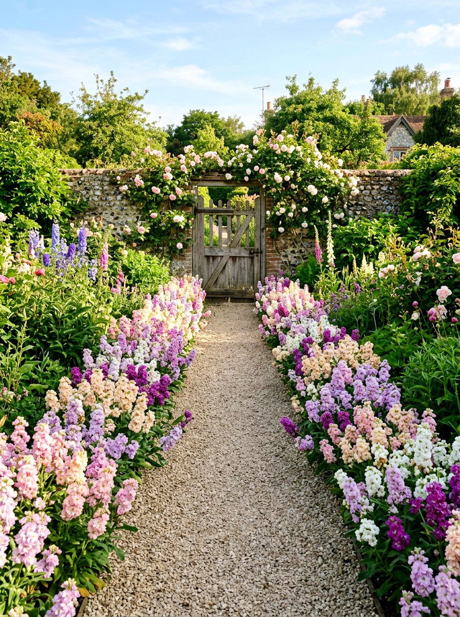 Scented stock flower walkway - 25 Spring Stock Flower Ideas