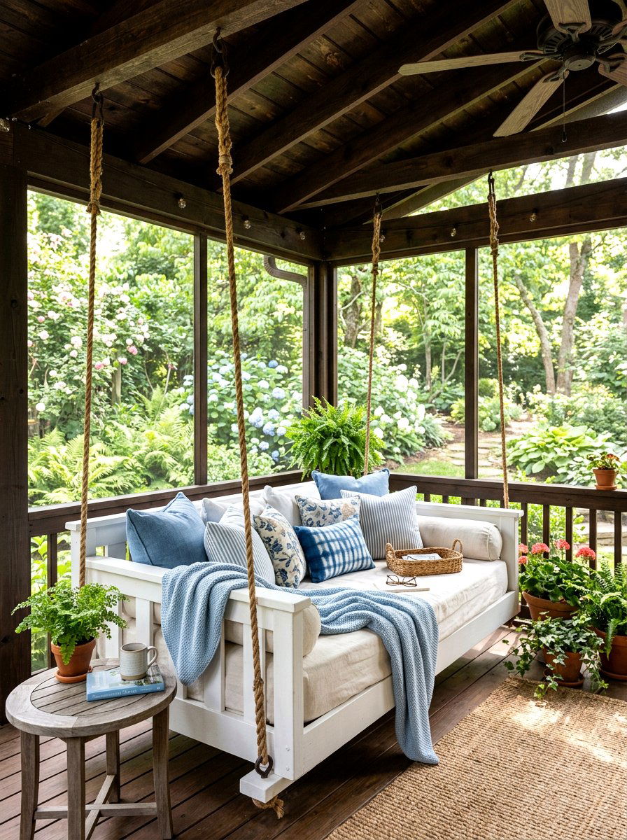 Screened porch swing - 25 Spring Southern Decor Ideas