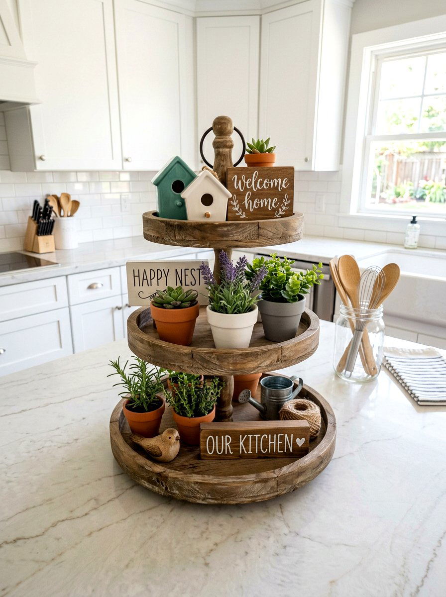 Scripted tiered tray - 25 Spring Calligraphy Decor Ideas