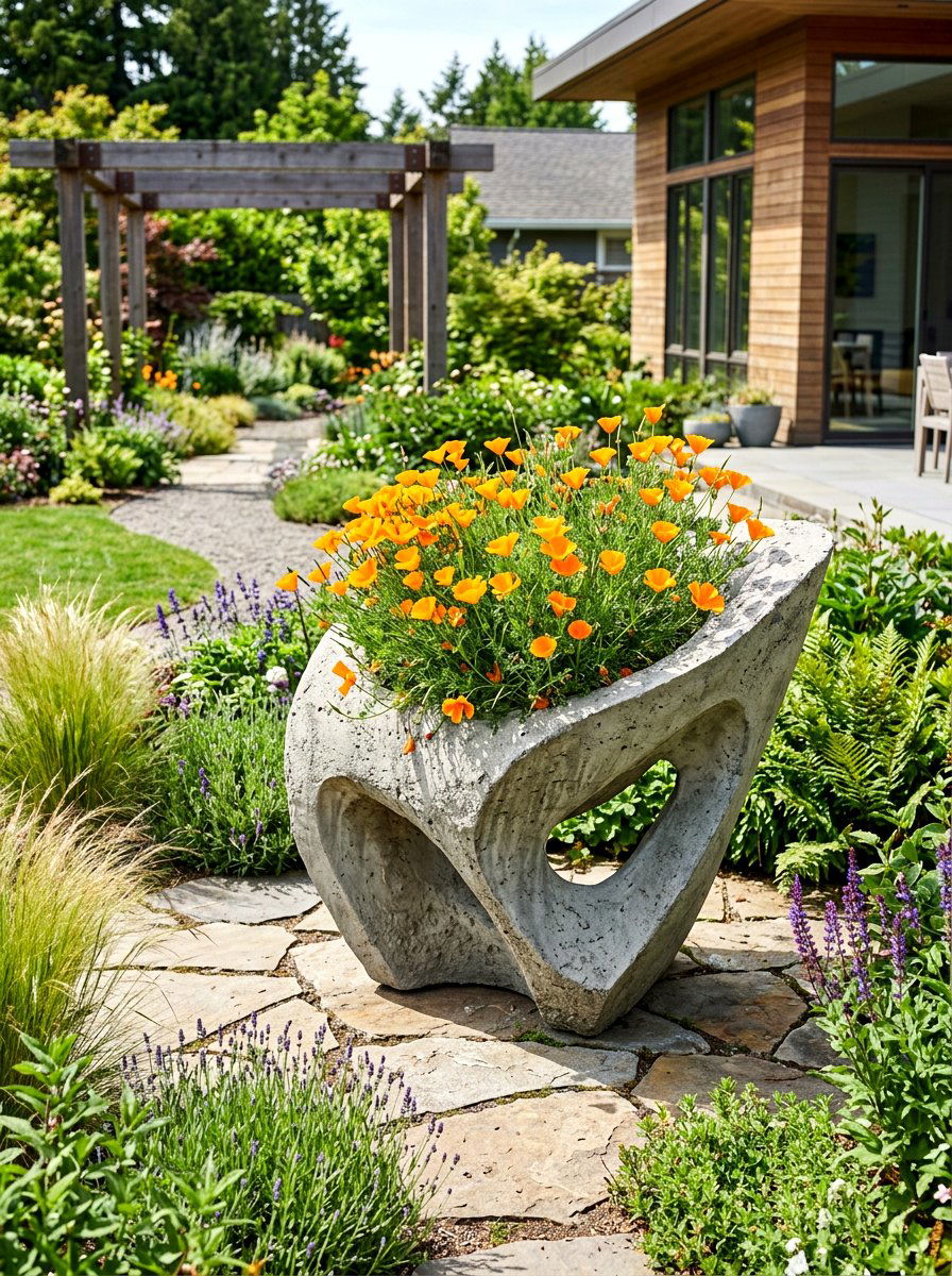 Sculptural Concrete Planter - 25 Spring Concrete Planter Ideas