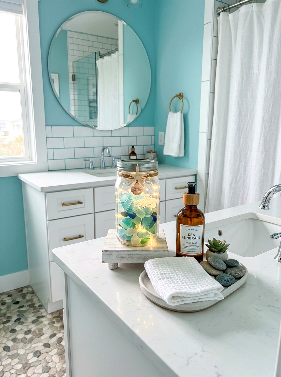 Sea Glass Mason Jar Lantern - 25 Spring Mason Jar Lantern Ideas