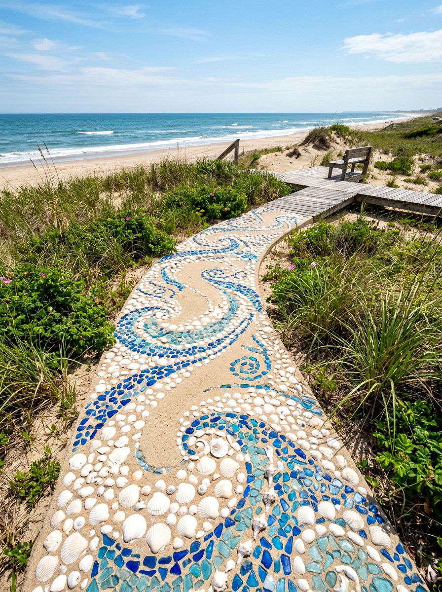 Sea Shell Mosaic Walkway - 25 Spring Stepping Stone Ideas