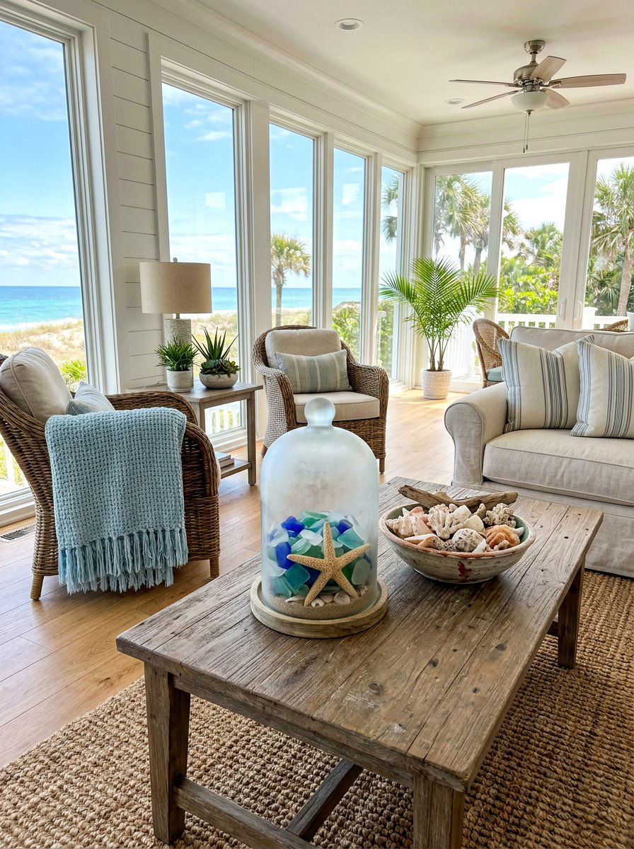 Sea glass bell jar - 25 Spring Bell Jar Decor Ideas