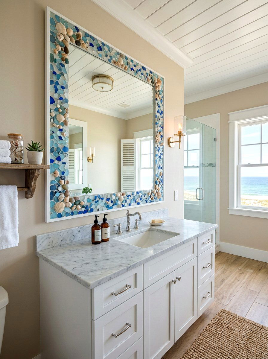 Sea glass mirror accents - 25 Spring Bathroom Mirror Decor Ideas