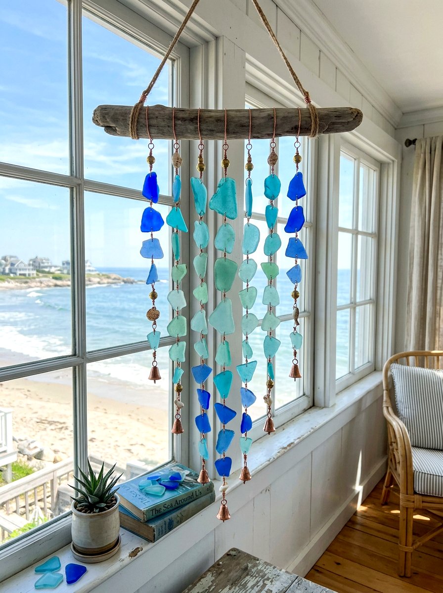Sea glass wind chime - 25 Spring DIY Wind Chime Ideas