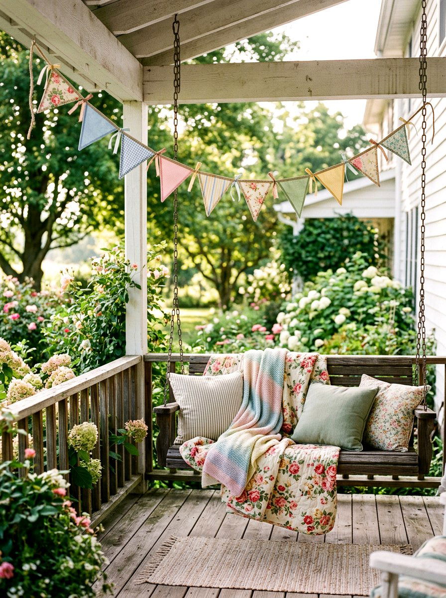 Seasonal Banner Bunting - 25 Spring Porch Ceiling Decor Ideas