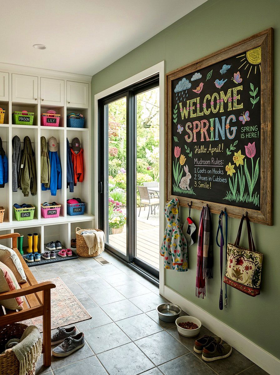 Seasonal Chalkboard Near Sliding Door - 25 Spring Sliding Door Decor Ideas