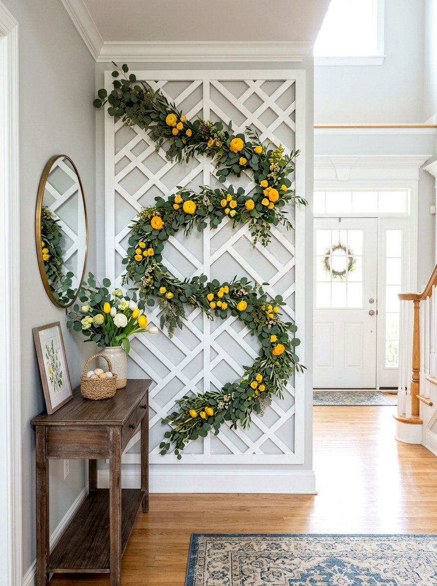 Seasonal Garland Lattice Wall - 25 Spring Lattice Wall Decor Ideas