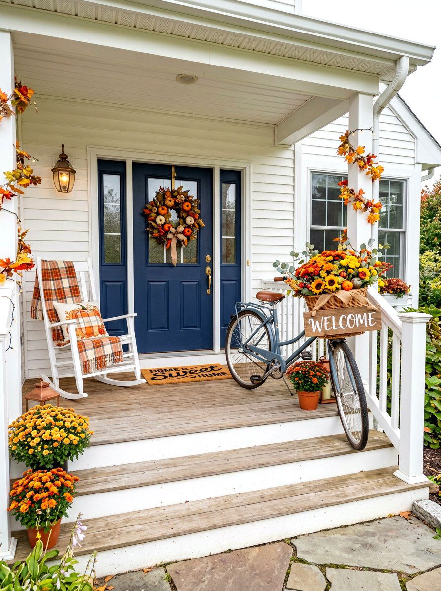 Seasonal Porch Welcome Bike - 25 Spring Bicycle Decor Ideas