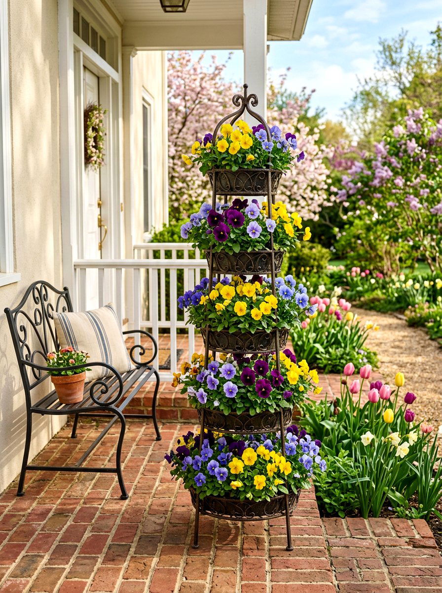 Seasonal Spring Pansy Tower - 25 Spring Clay Pot Stack Ideas