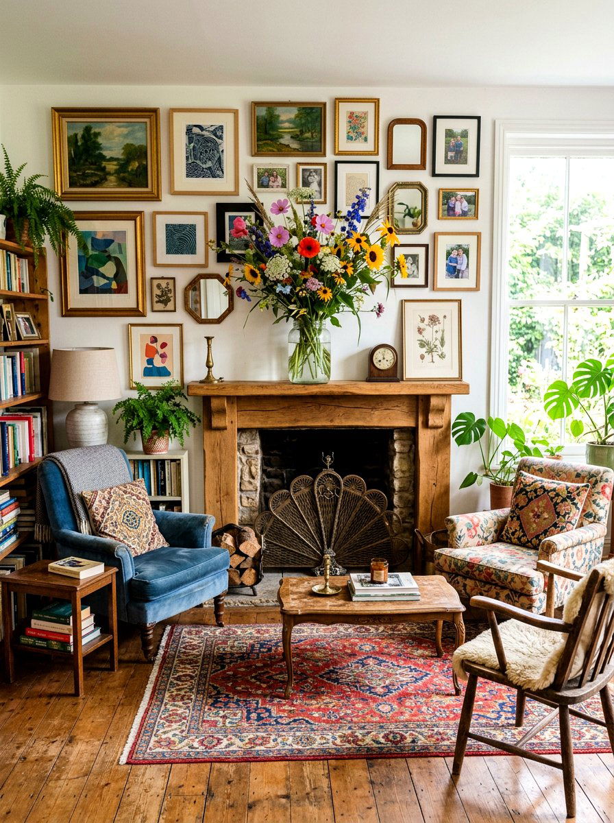 Seasonal Wildflower Bouquet - 25 Spring Modern Mantel Ideas