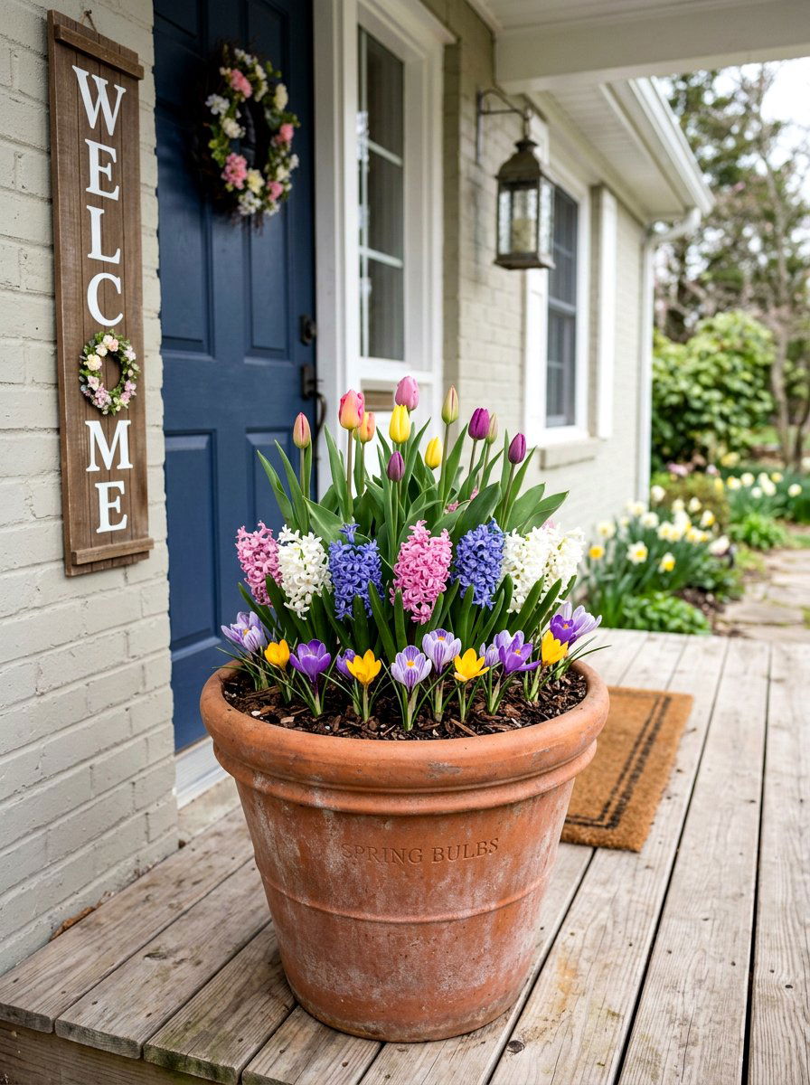 Seasonal bulb garden pot - 25 Spring Planter Ideas for Front Porch