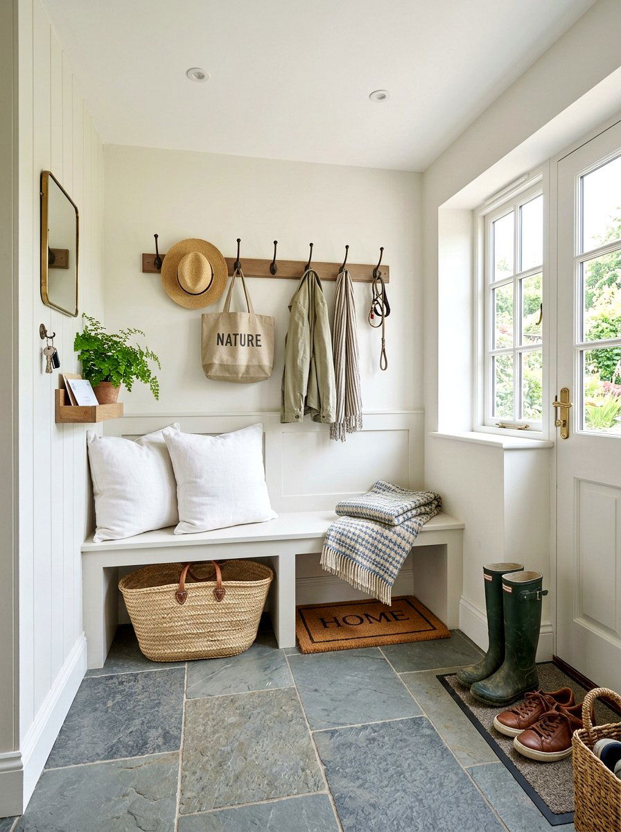 Seasonal entryway bench - 25 Spring Budget Decor Ideas