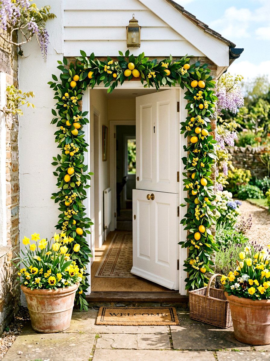 Seasonal garland for door frame - 25 Spring Dutch Door Decor Ideas