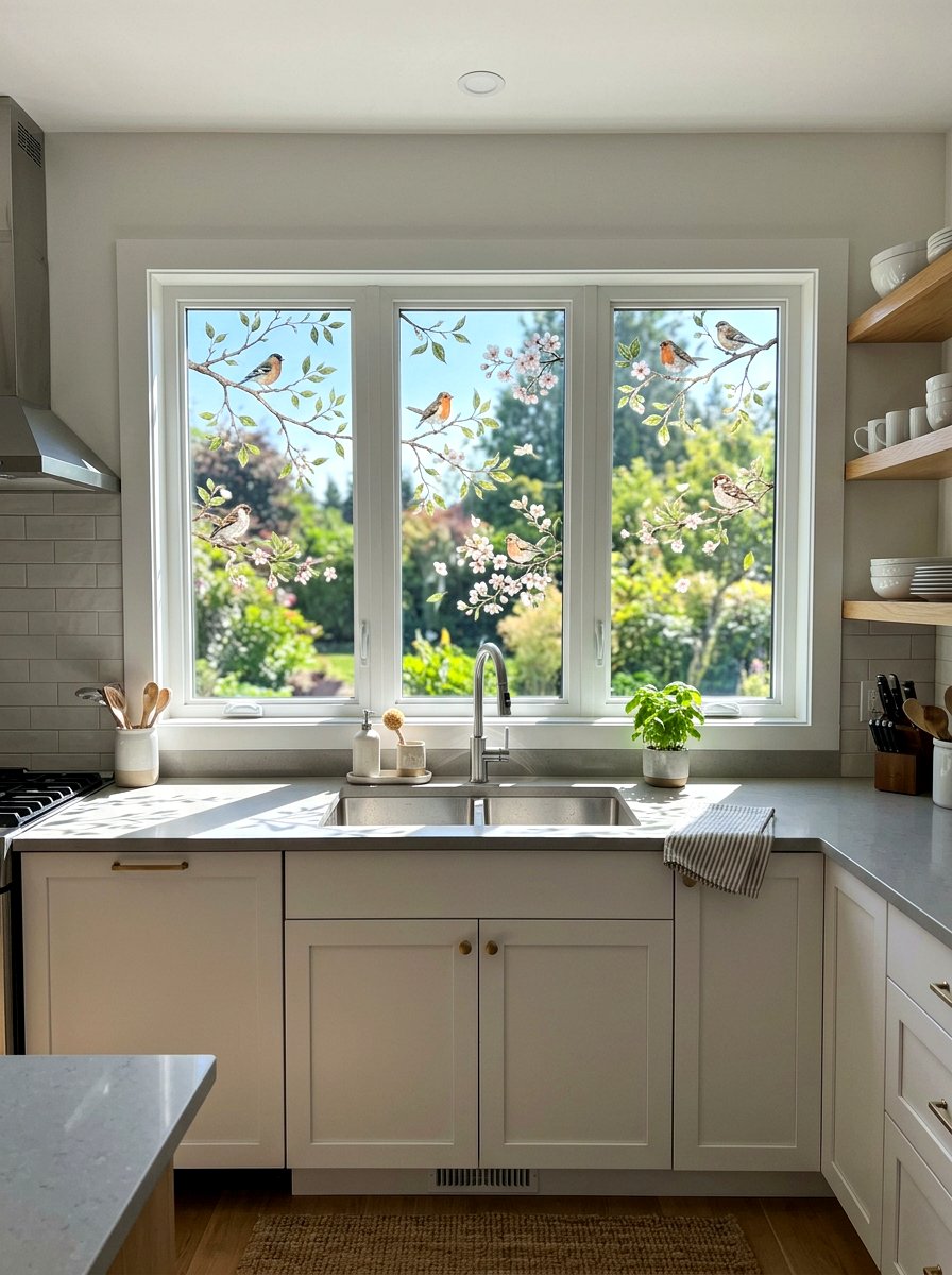 Seasonal window clings - 25 Spring Kitchen Window Decor Ideas