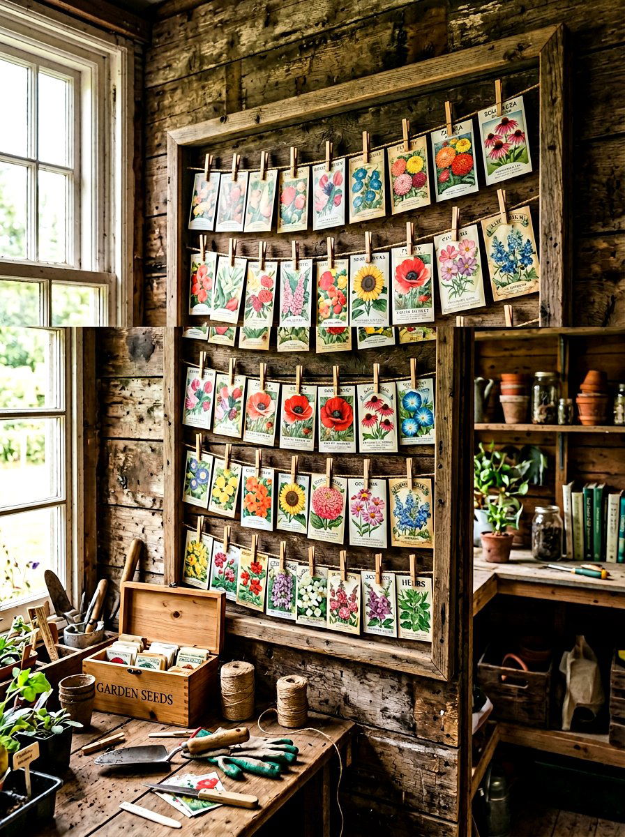 Seed Packet Display - 25 Spring Potting Shed Decor Ideas