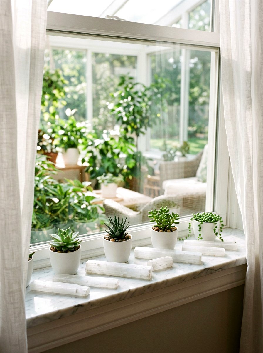 Selenite Windowsill - 25 Spring Crystal Decor Ideas