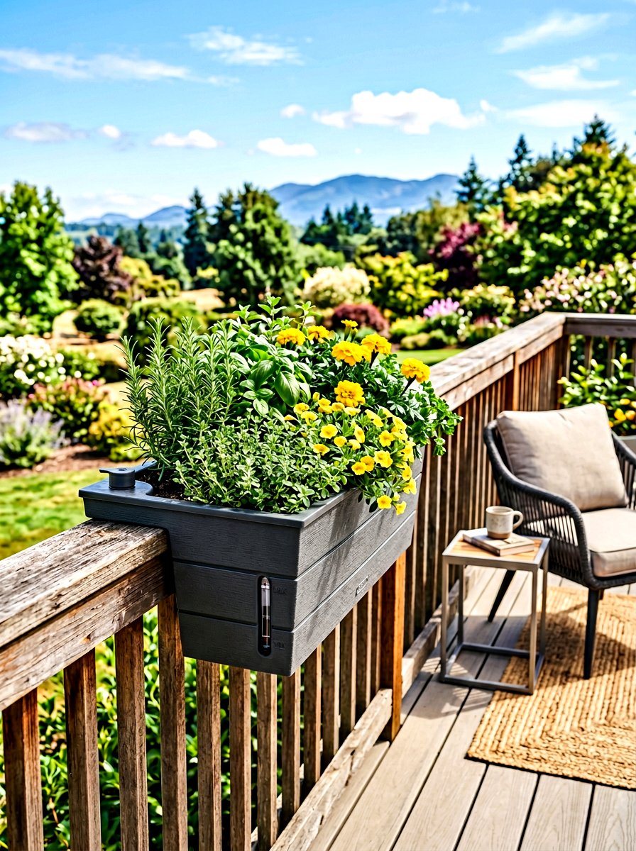 Self watering deck box - 25 Spring Porch Railing Planter Ideas