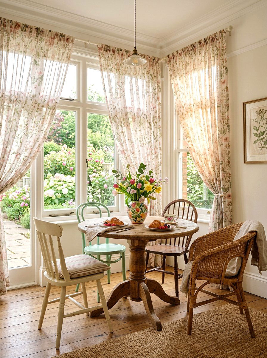 Semi Sheer Floral Drape - 25 Spring Window Treatment Ideas