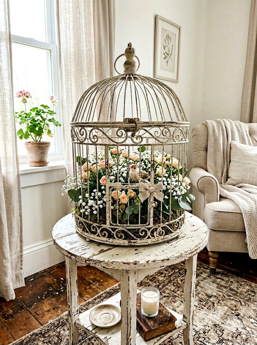 Shabby Chic Birdcage Stand - 25 Spring Flower Stand Ideas