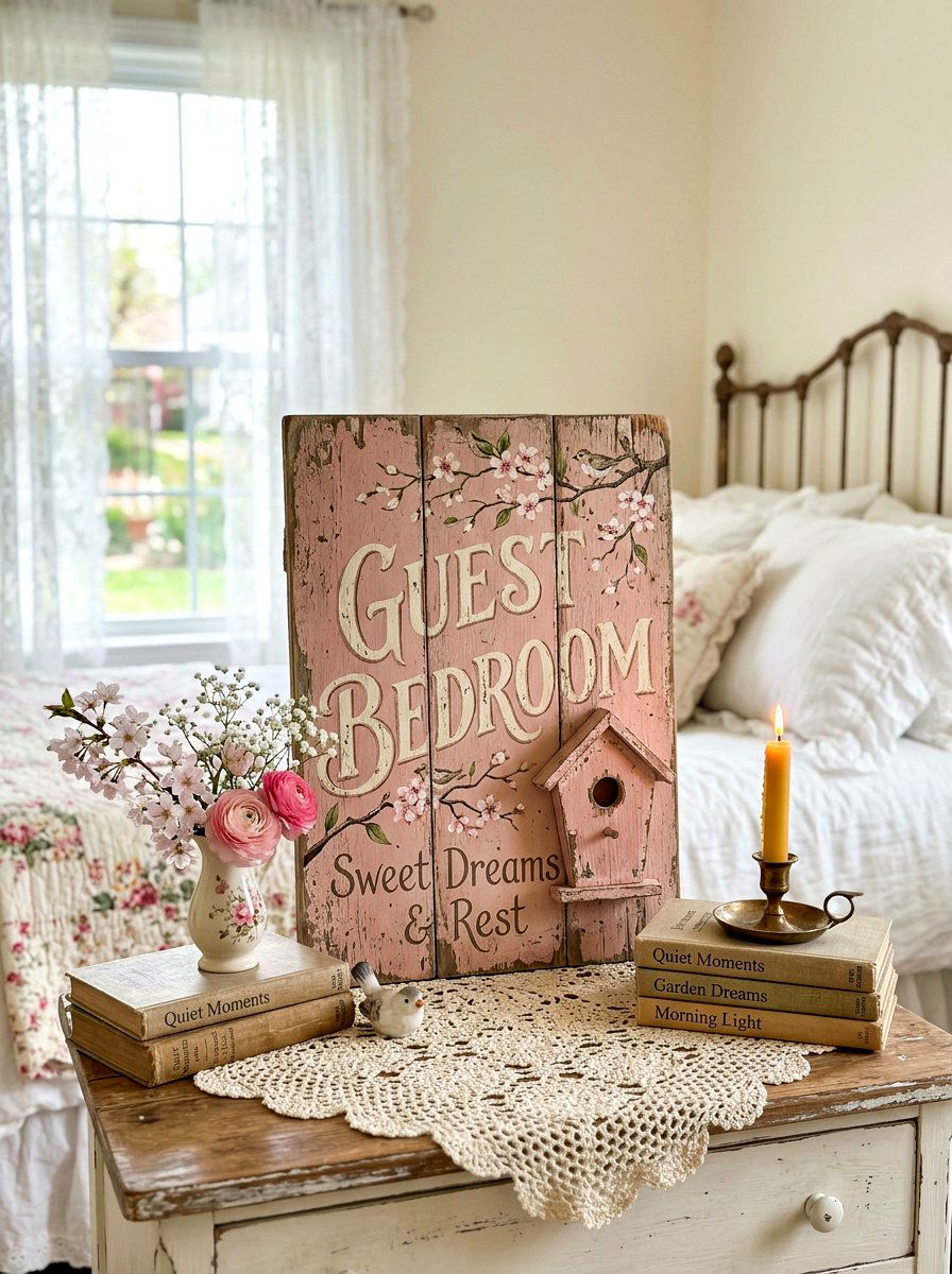 Shabby Chic Birdhouse Sign - 25 Spring Painted Sign Ideas