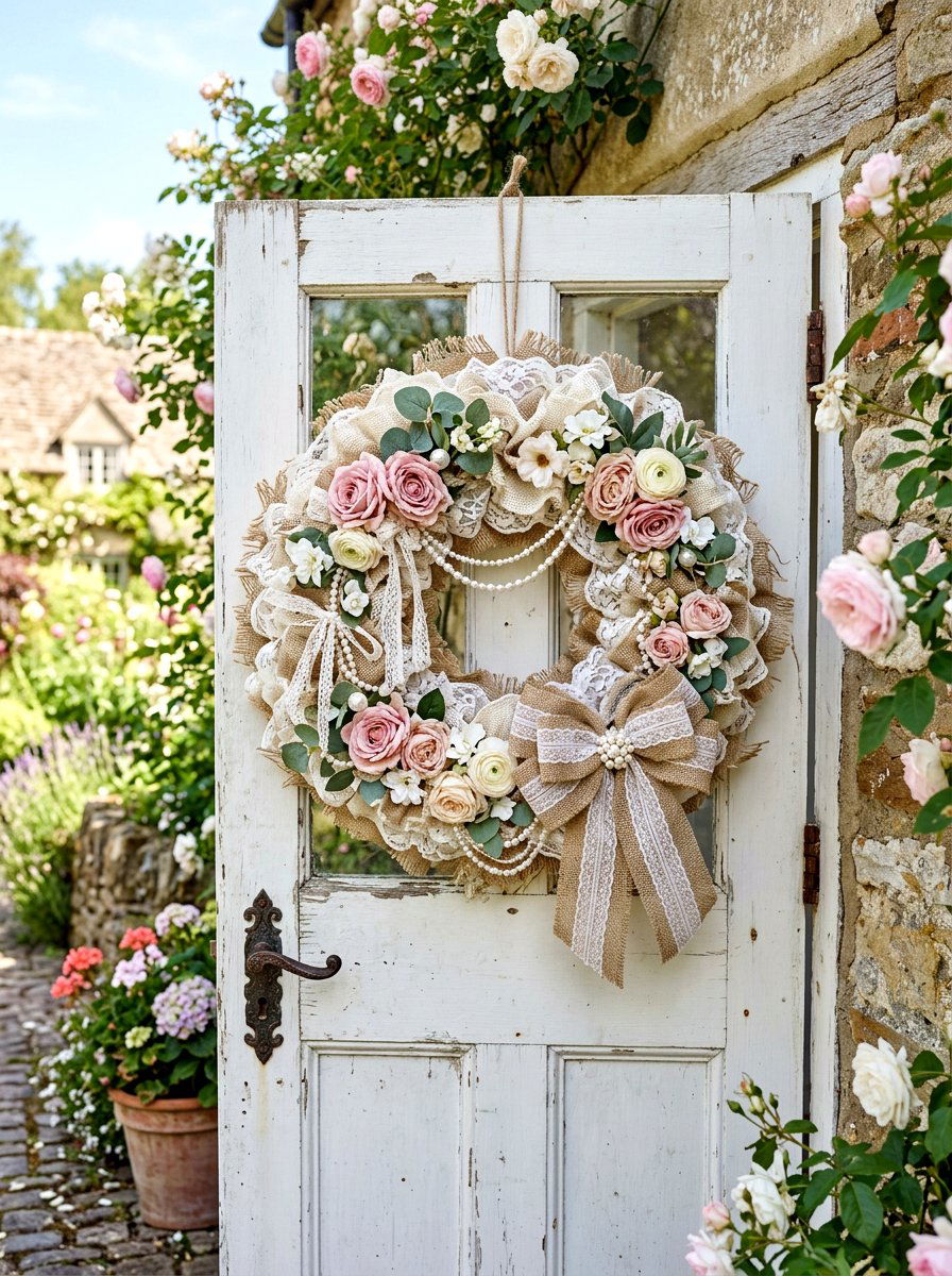 Shabby Chic Burlap Wreath - 25 Spring Burlap Wreath Ideas
