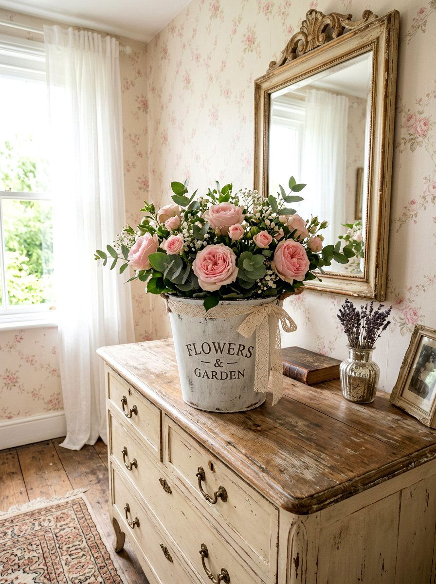 Shabby Chic Flower Bucket - 25 Spring Flower Bucket Ideas