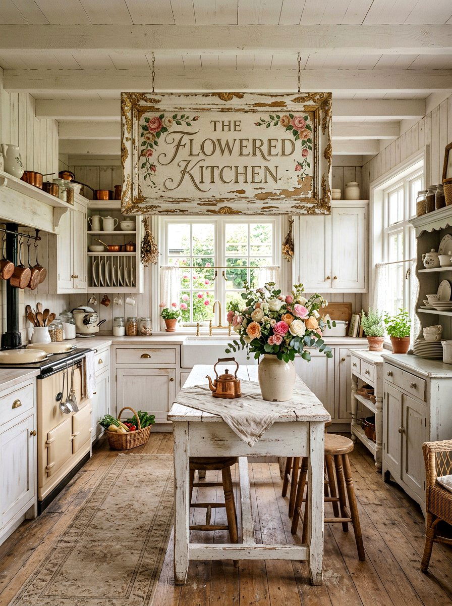 Shabby Chic Kitchen - 25 Spring Kitchen Sign Ideas