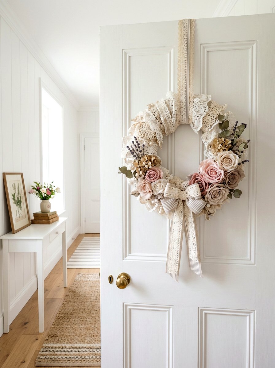 Shabby Chic Lace Wreath - 25 Spring Ribbon Wreath Ideas