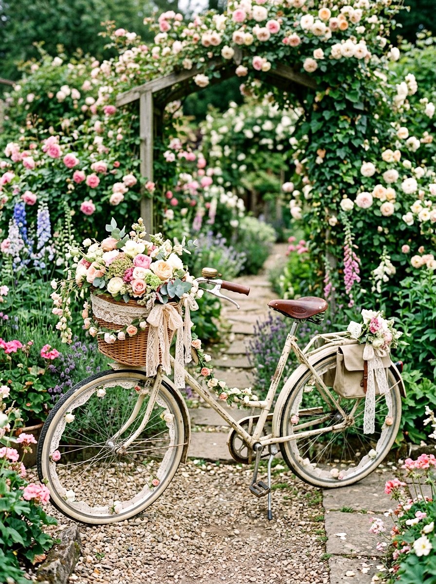 Shabby Chic Painted Bicycle - 25 Spring Bicycle Decor Ideas