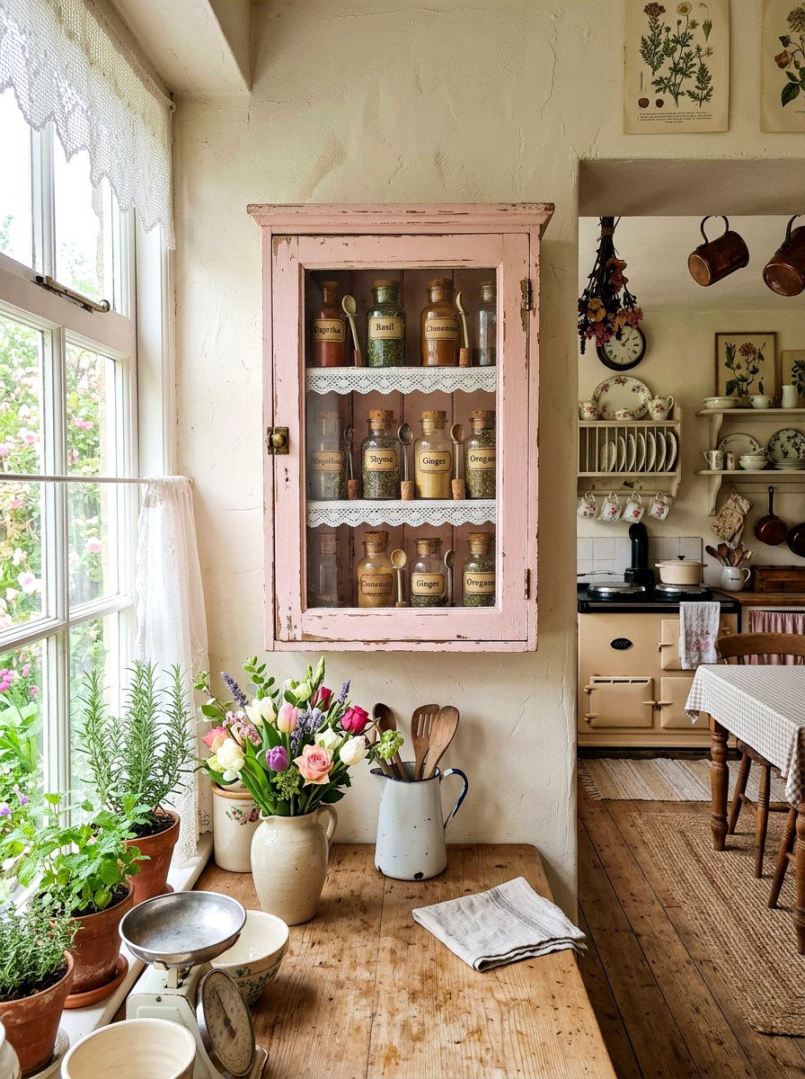Shabby Chic Spice Cupboard - 25 Spring Spice Rack Decor Ideas