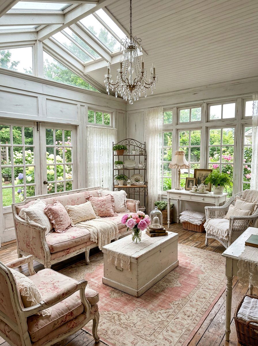 Shabby Chic Sunroom - 25 Spring Sunroom Spring Decor Ideas