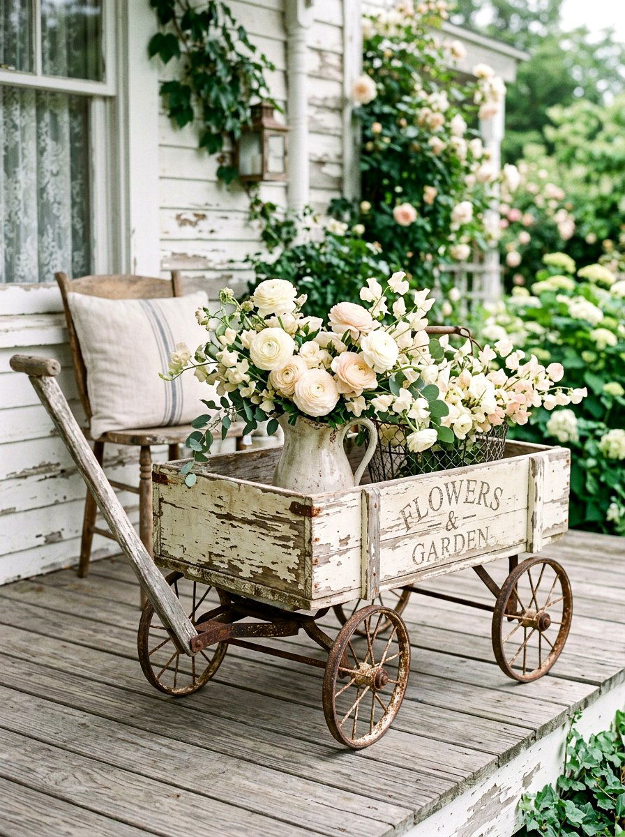 Shabby chic wagon - 25 Spring Garden Wagon Decor Ideas