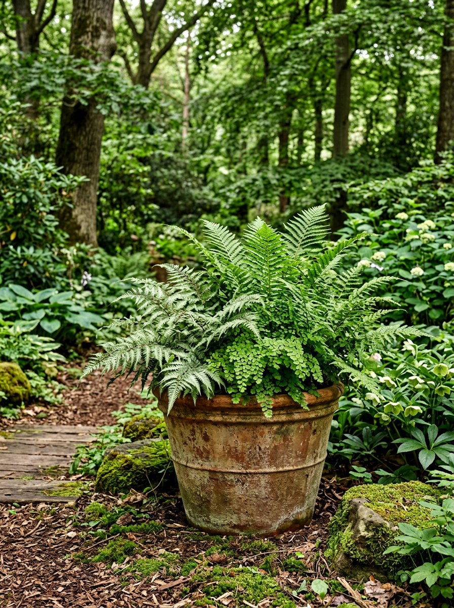 Shade Loving Fern Container - 25 Spring Garden Planter Ideas