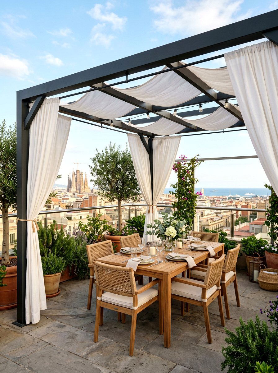 Shaded Rooftop Pergola - 25 Spring Rooftop Decor Ideas