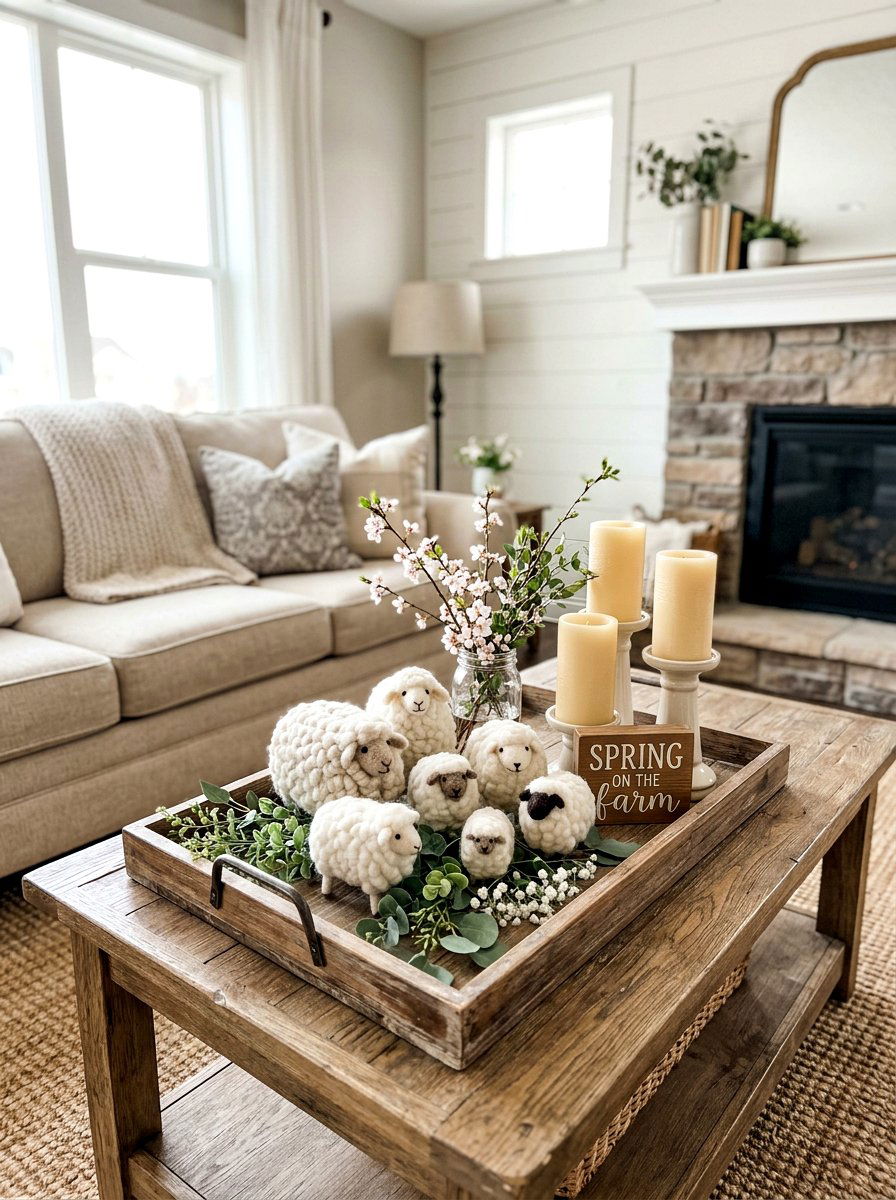 Sheep farmhouse spring tray - 25 Spring Farmhouse Tiered Tray Ideas