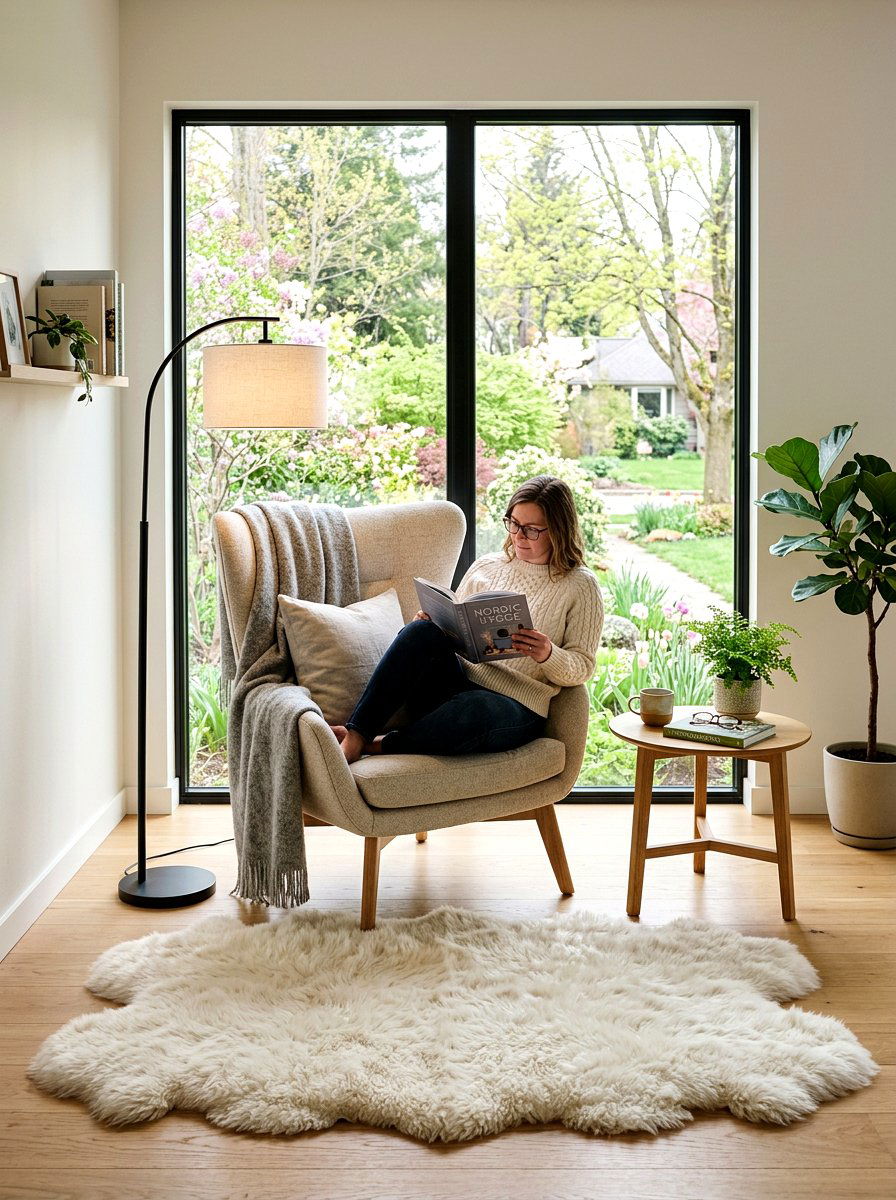 Sheepskin Rug Reading Nook - 25 Spring Rug Ideas