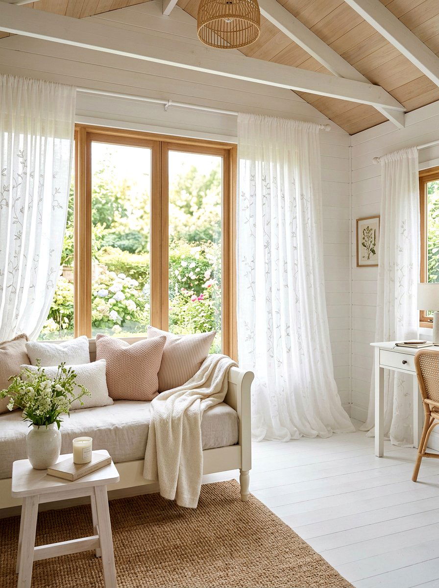 Sheer Curtains - 25 Spring She Shed Decor Ideas