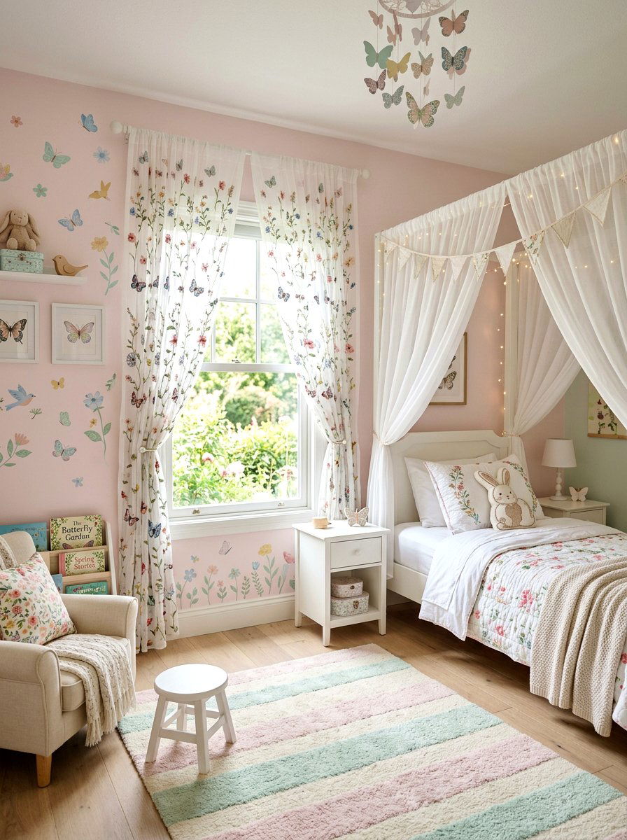 Sheer Embroidered Butterfly Curtain - 25 Spring Window Treatment Ideas