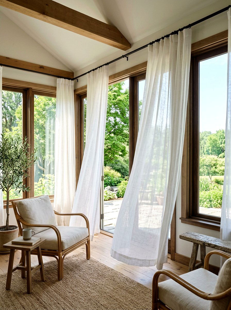 Sheer Linen Curtains - 25 Spring Three Season Room Decor Ideas