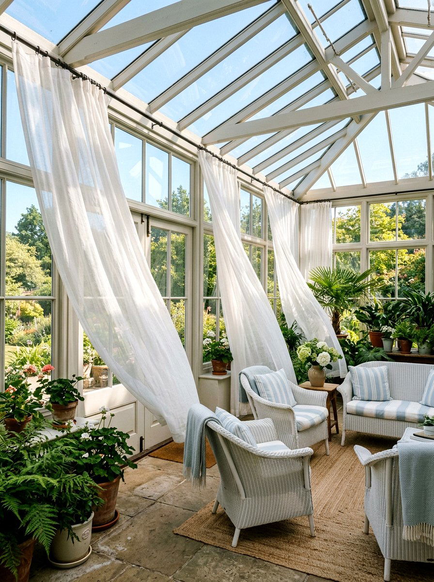 Sheer White Curtain - 25 Spring Conservatory Decor Ideas